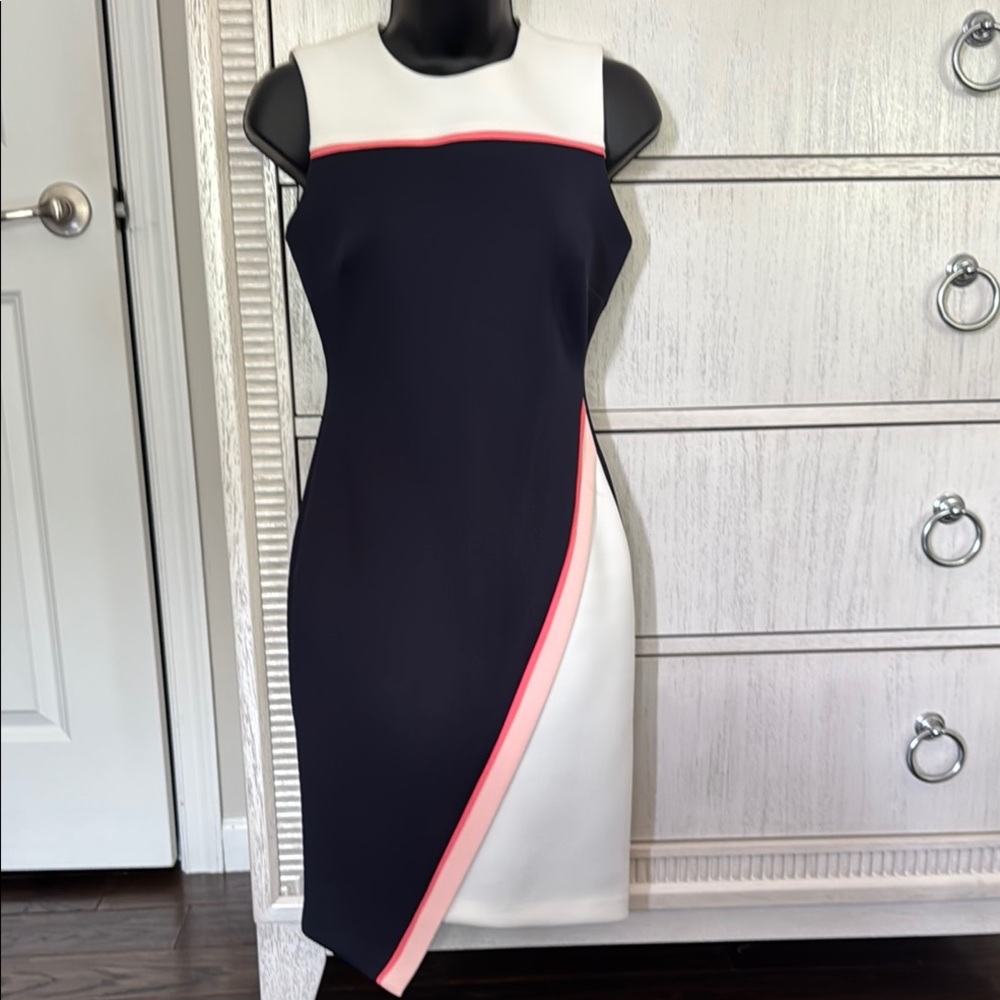 Tommy Hilfiger Blue and White Asymmetrical Sheath Dress